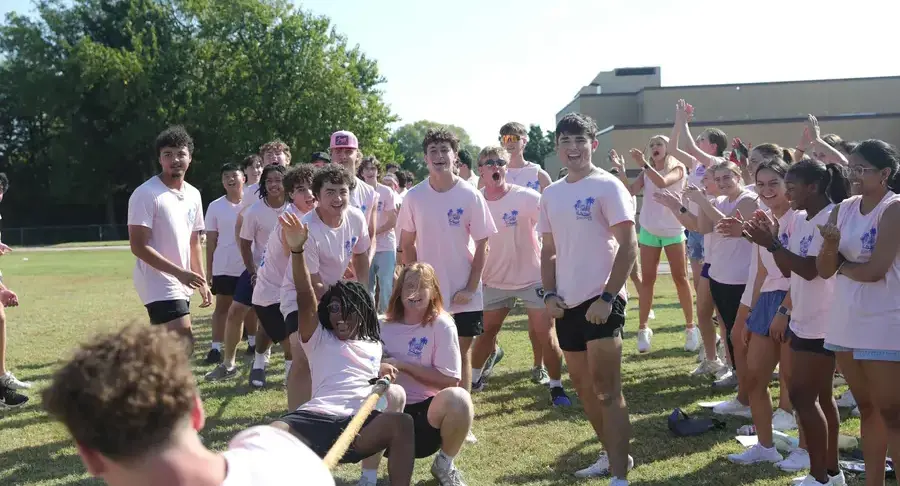 Students playing tug of war